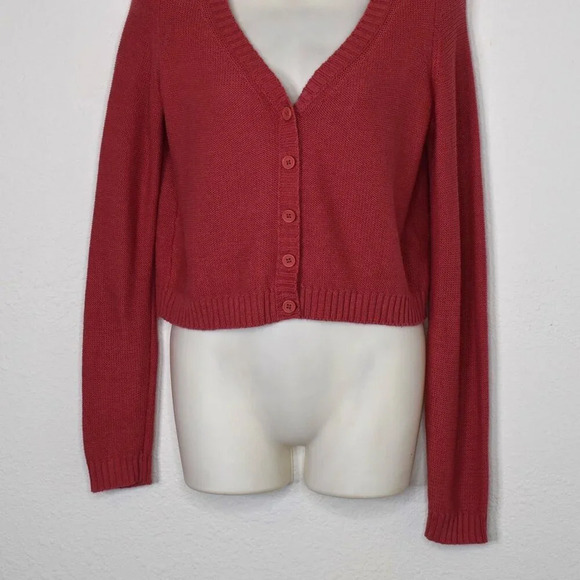 American Eagle Button Front Knit Cardigan Sz XS Cropped Pink Preppy Academia - Picture 3 of 15